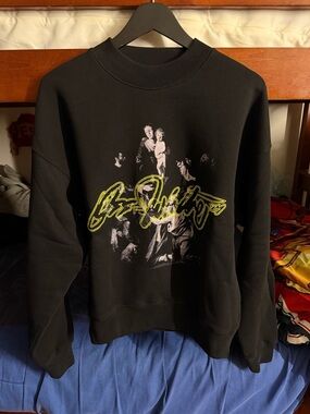 Off-White Black Crewneck with Neon Yellow Script and Graphic